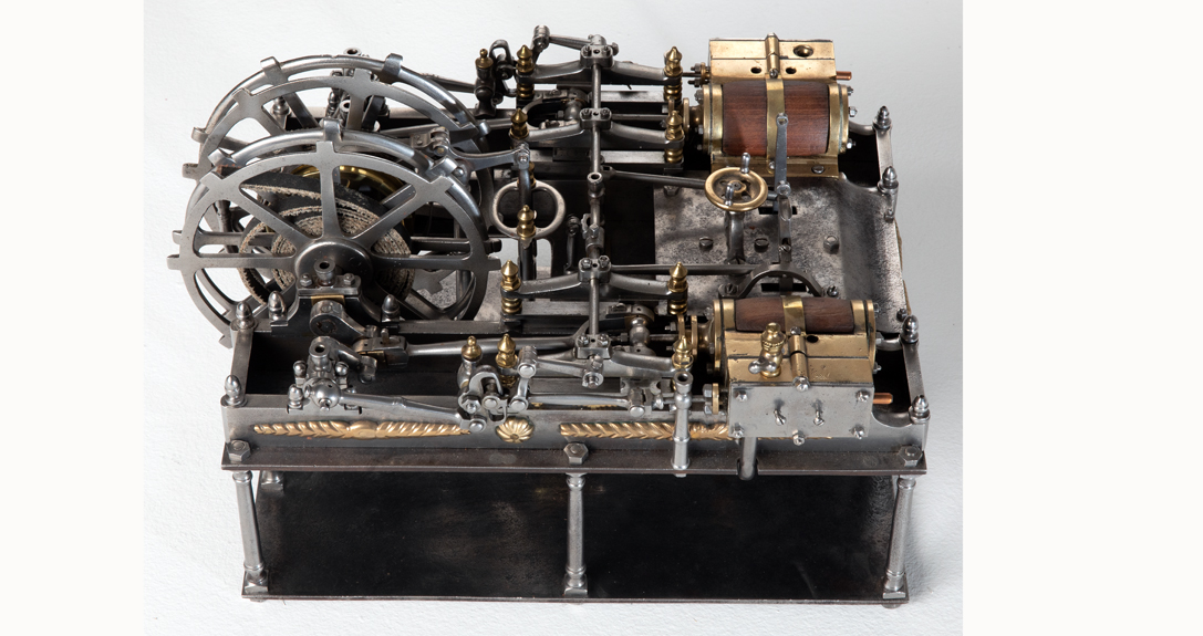 Modèle réduit de machine à vapeur horizontale double destinée à équiper un puits de mine, anonyme, vers 1870