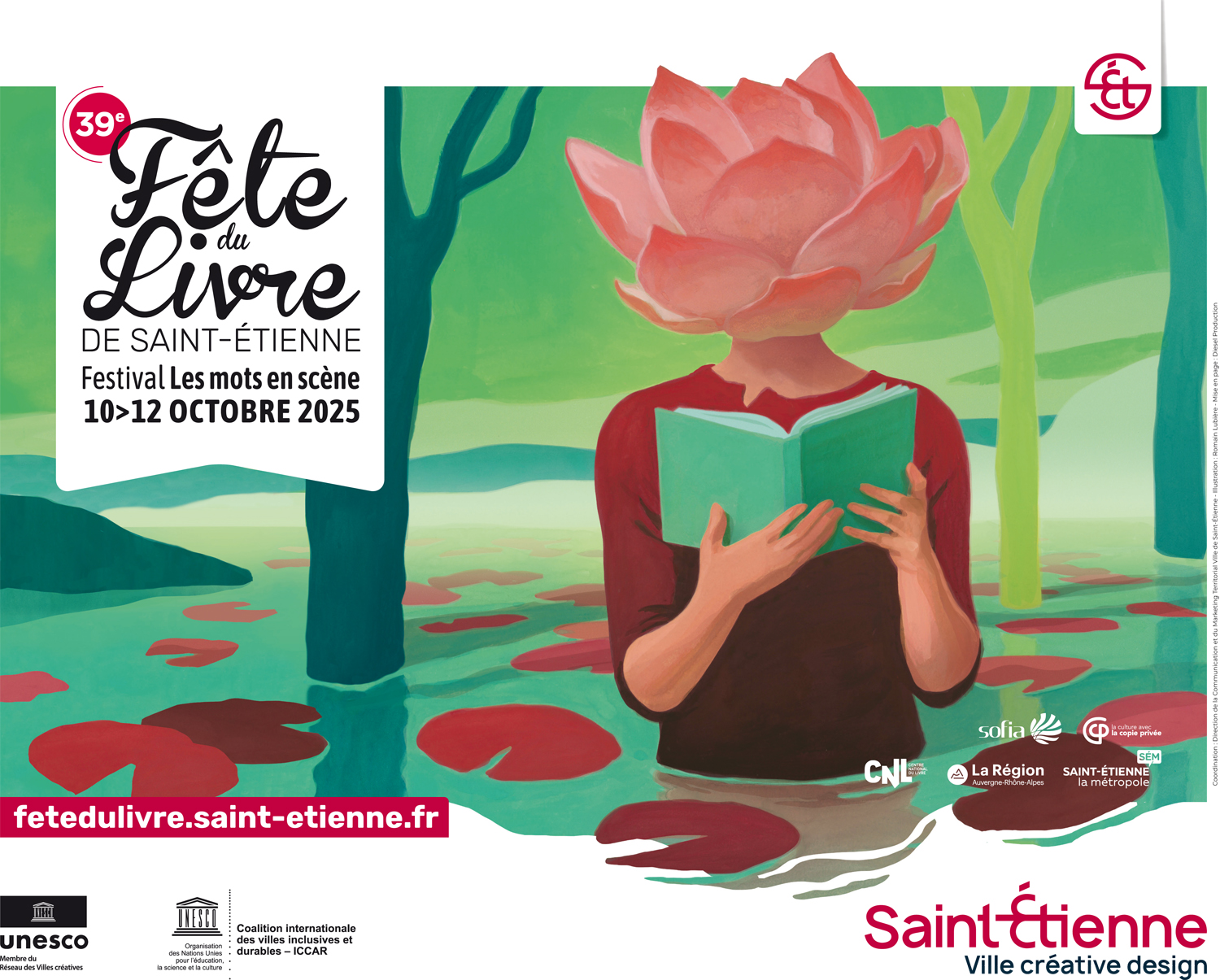 Affiche de la 39è Fête du livre de Saint-Étienne du 10 au 12 octobre 2025