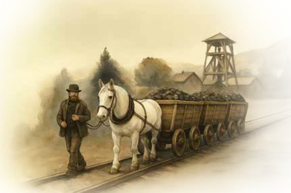 un chemin qui tire un chargement de charbon sur une voie de chemin de fer