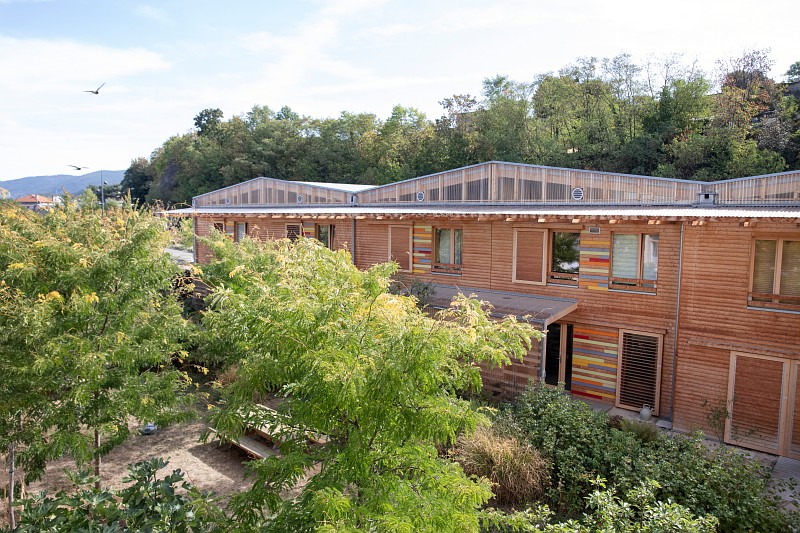 immeuble en bois entouré d'arbres