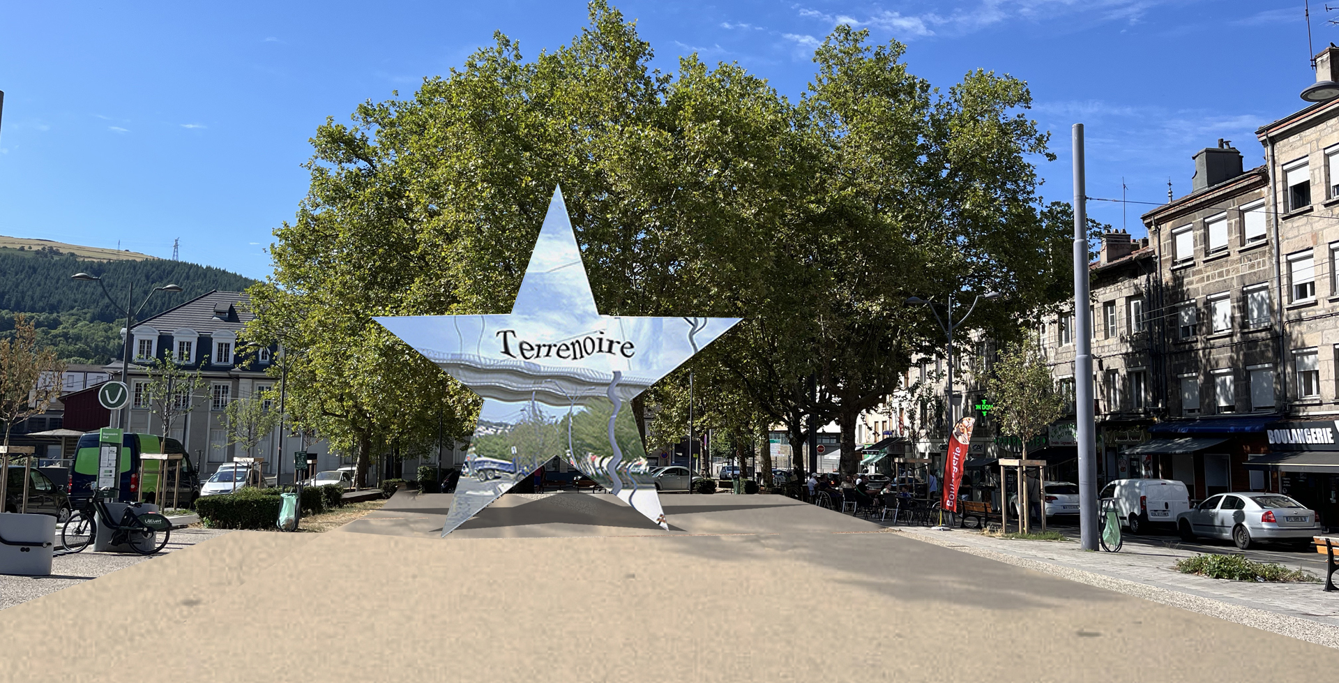 Une grande étoile installée sur une place