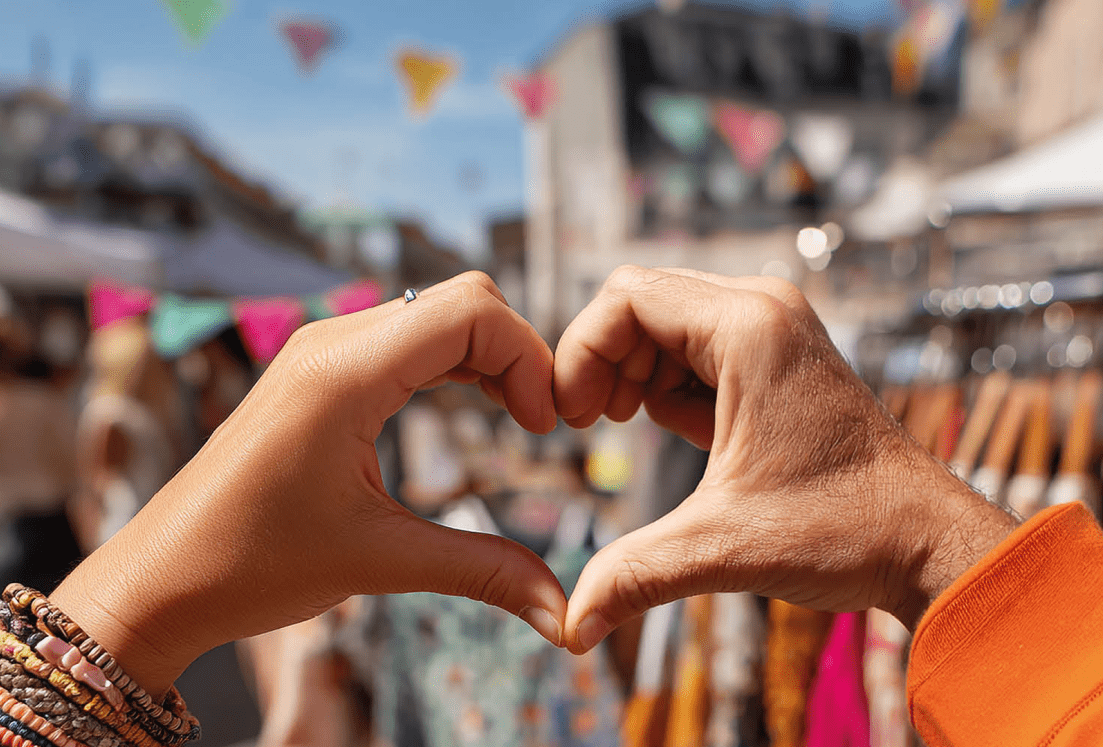 Coeur avec les mains dans la rue