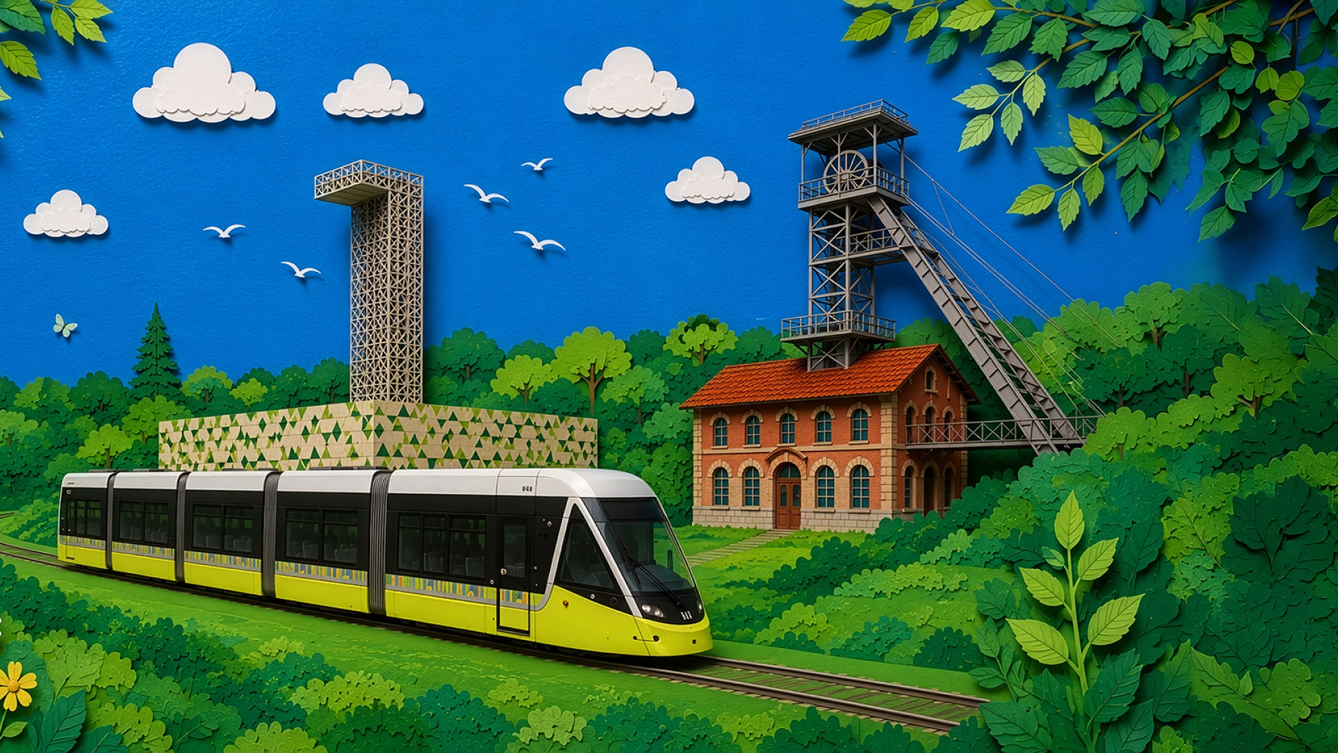 tramway, tour et chevalement