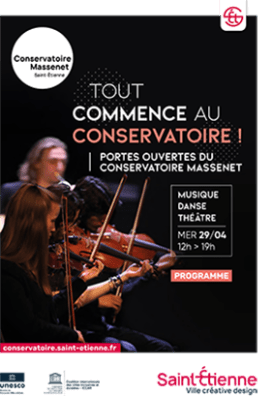 affiche Journées portes ouverts 2026 du Conservatoire Massenet -deux personnes jouant du violon 