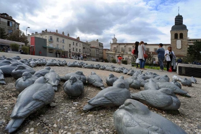 pigeons en métal sur une place - Agrandir l'image 2 sur 7, fenêtre modale