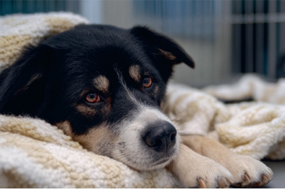 chien allongé sur un plaid - Agrandir l'image, fenêtre modale