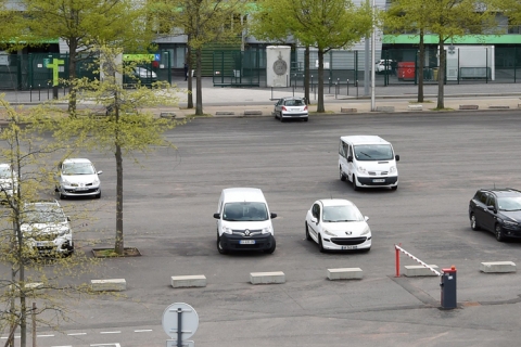parking arboré avec plusieurs voitures